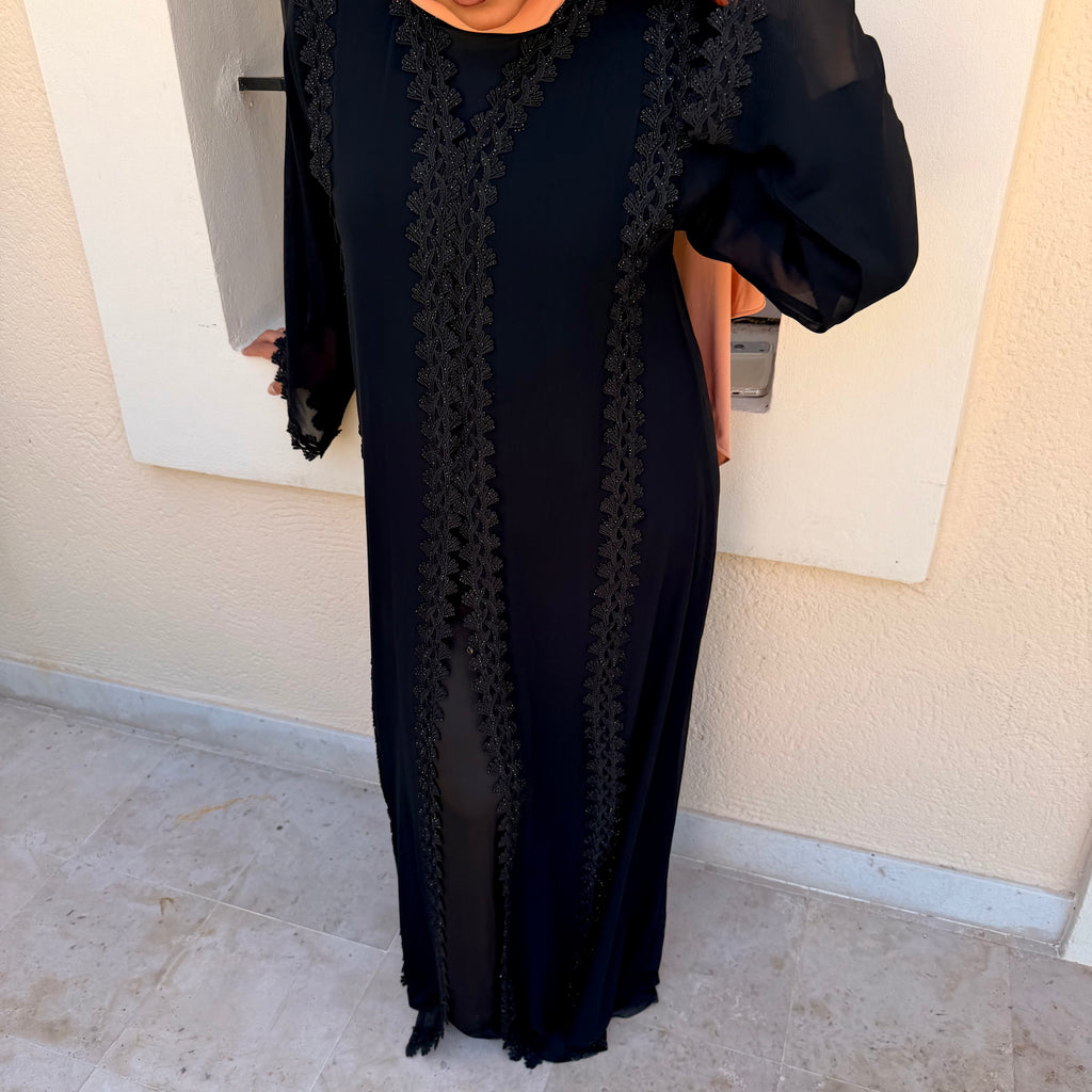 KIMONO - Black Transparent Leaf Sequin