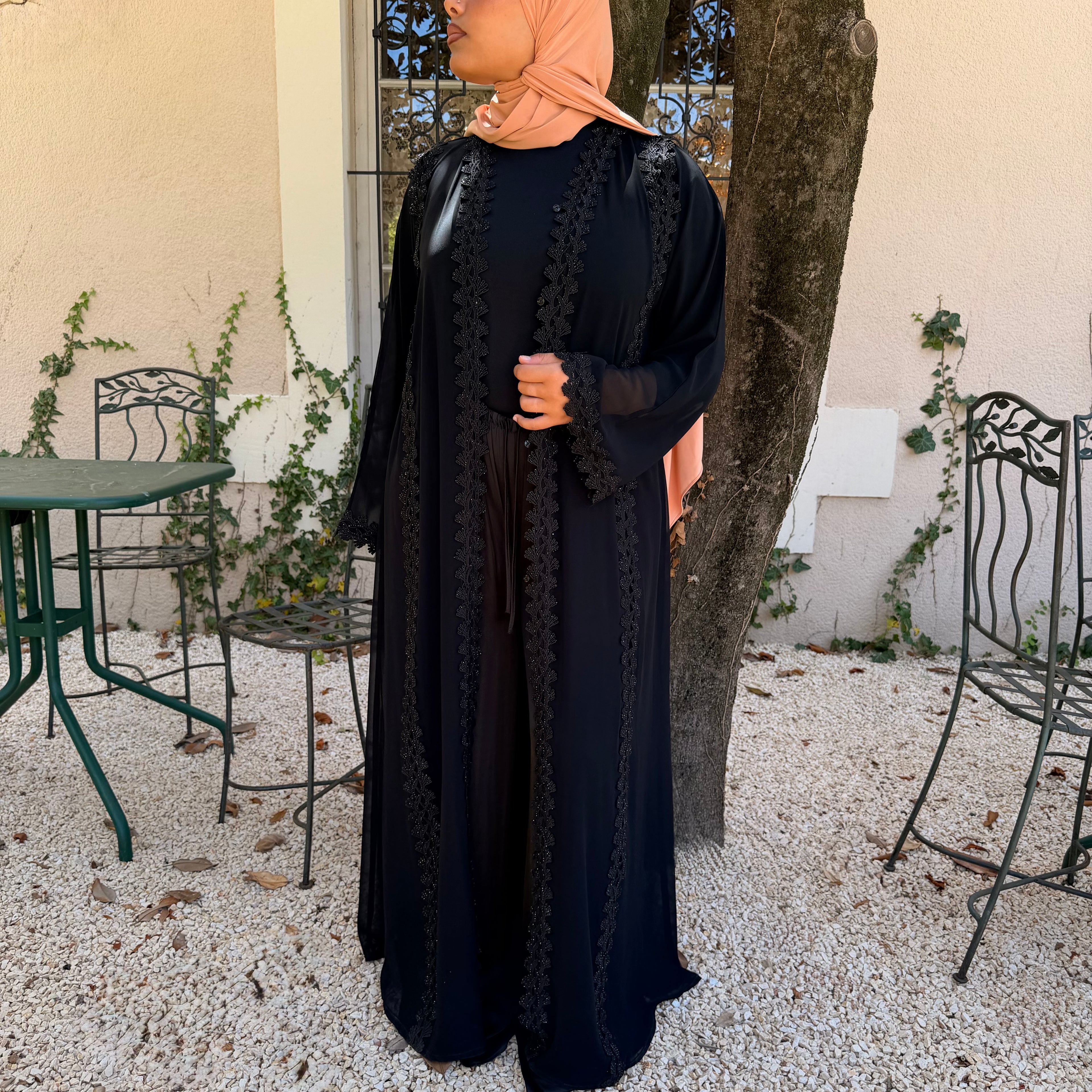 KIMONO - Black Transparent Leaf Sequin