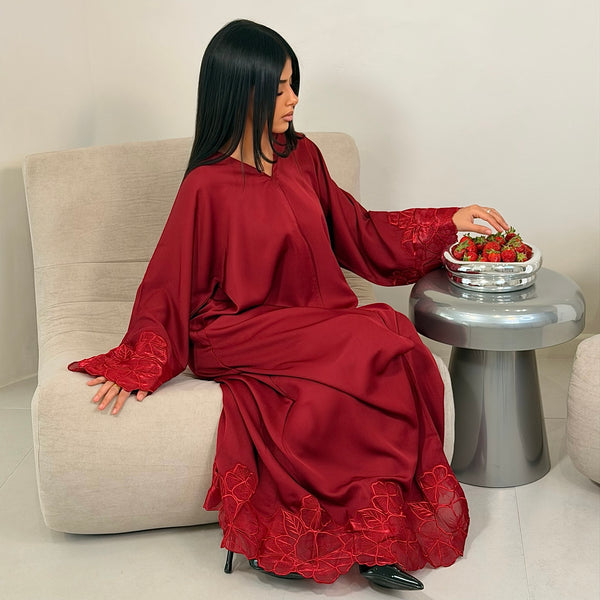 LACE ABAYA - BURGUNDY